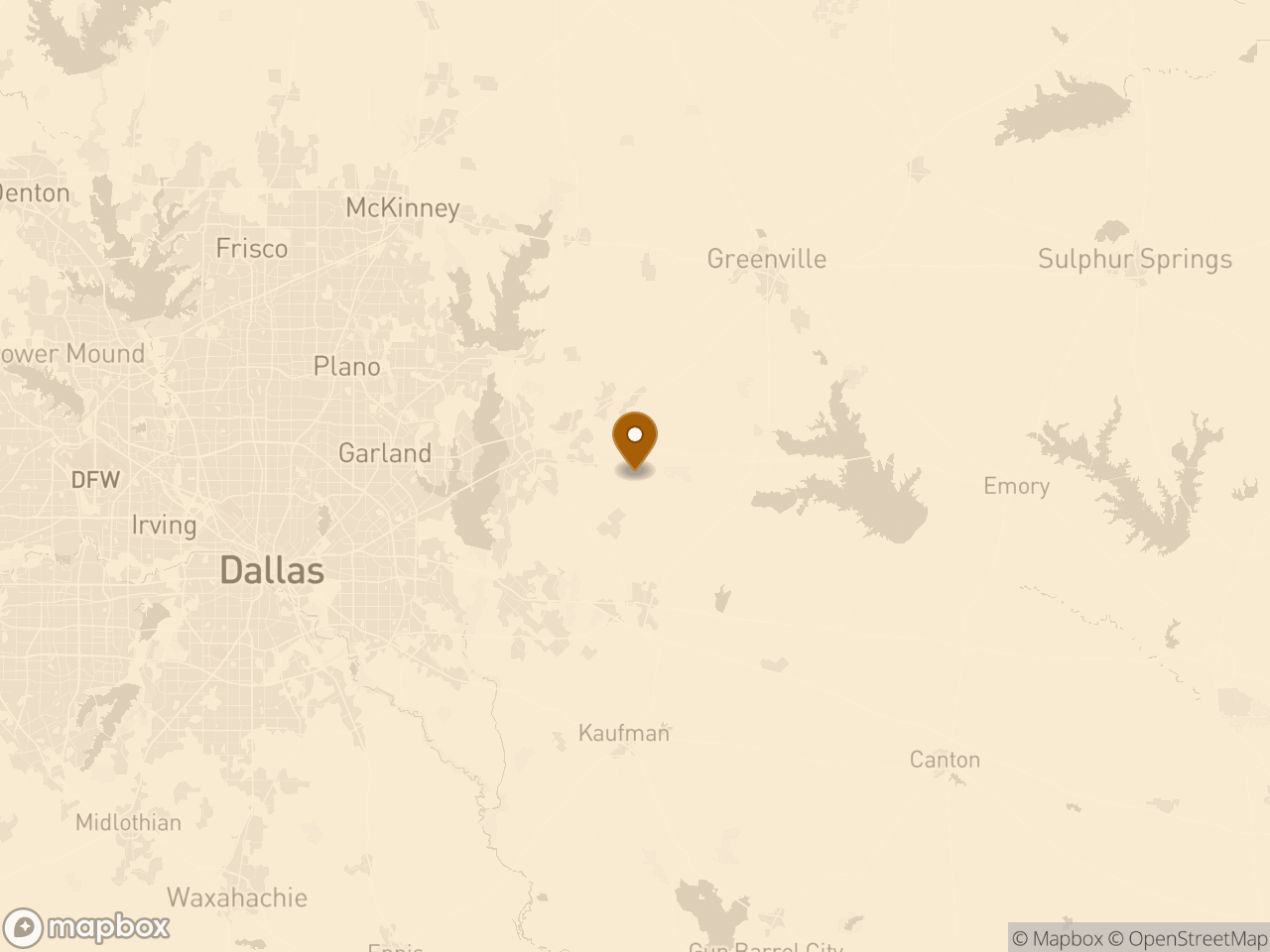 Coverage map: Hunt · Rockwall · Kaufman (Hunt · Rockwall · Kaufman), inside the 100-mile service radius.